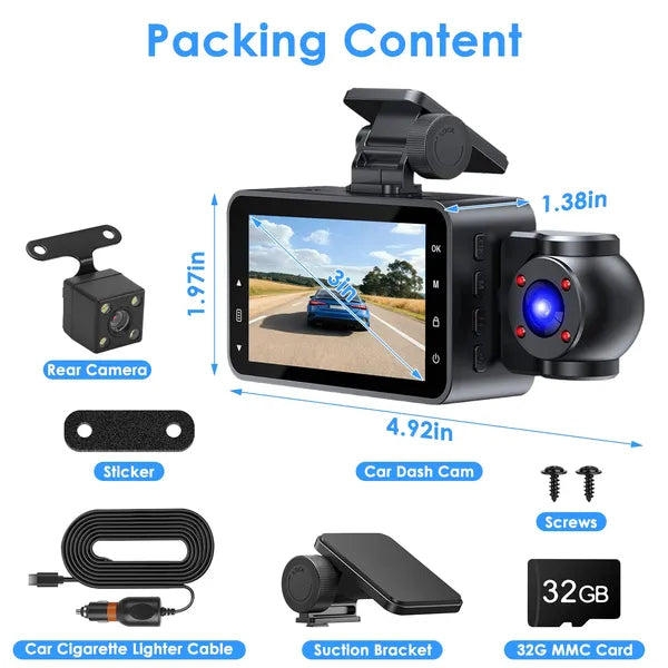 WiFi FHD 1080P 3 Channel Dash Cam