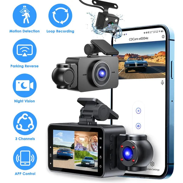 WiFi FHD 1080P 3 Channel Dash Cam